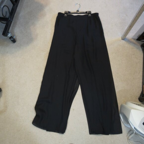 Adrianna Papell Black Wide-Leg Pants Overlay Sheer Split Skirt Size 14P - Picture 4 of 8